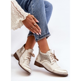 Zazoo 2878 Stivaletti bassi in pelle traforata da donna, Argento 1