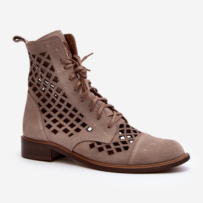 Zazoo 2695 Stivaletti in pelle traforata, Beige 1