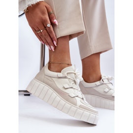 Scarpe sportive da donna in pelle con plateau M01/1 Zazoo Beige chiaro 1