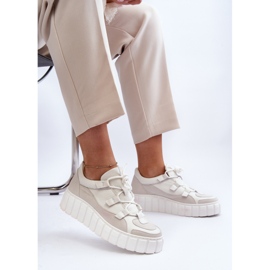 Scarpe sportive da donna in pelle con plateau M01/1 Zazoo Beige chiaro 2