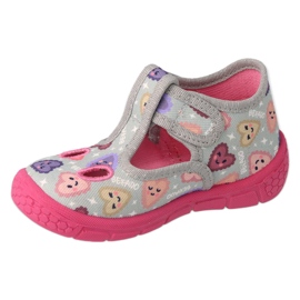 Pantofole per bambini Befado con velcro 630P007, grigio e rosa 1