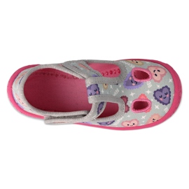 Pantofole per bambini Befado con velcro 630P007, grigio e rosa 3