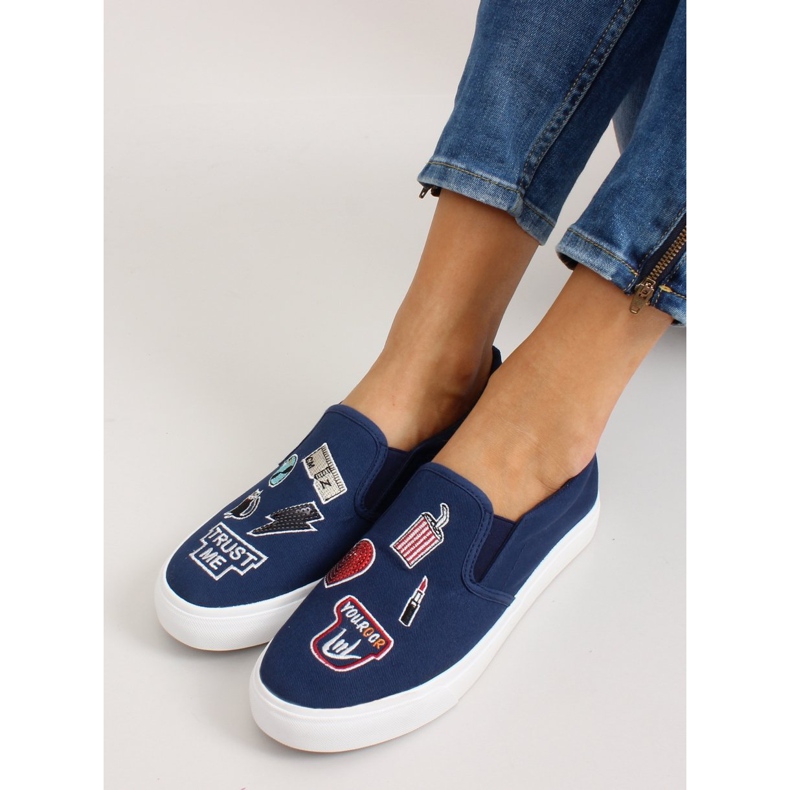 Sneakers slip-on con ricamo NB102P Blu Scuro blu navy 1