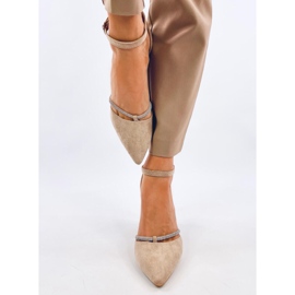 Décolleté Ingrid Khaki con tacco alto e strass beige 1
