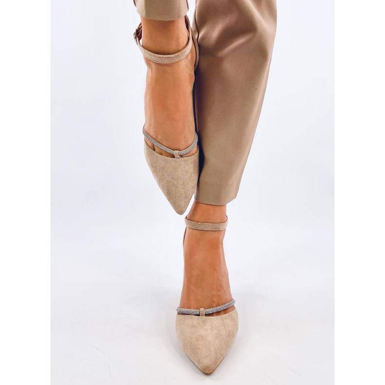 Décolleté Ingrid Khaki con tacco alto e strass beige 1