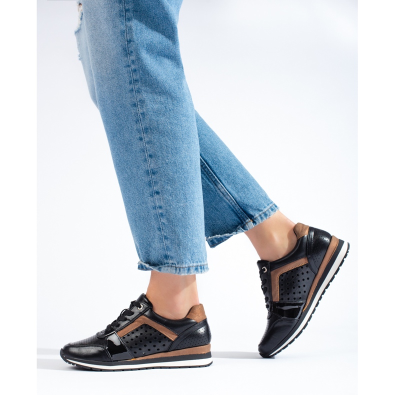 Sneakers da donna Daszyński nere traforate nero 1