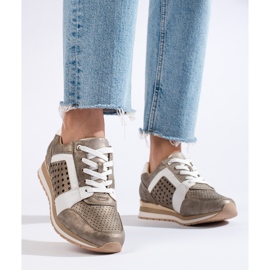 Sneakers Daszyński da donna traforate color oro d'oro 1