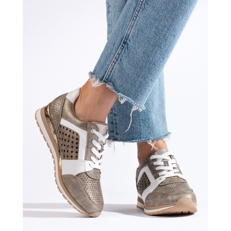 Sneakers Daszyński da donna traforate color oro d'oro 2