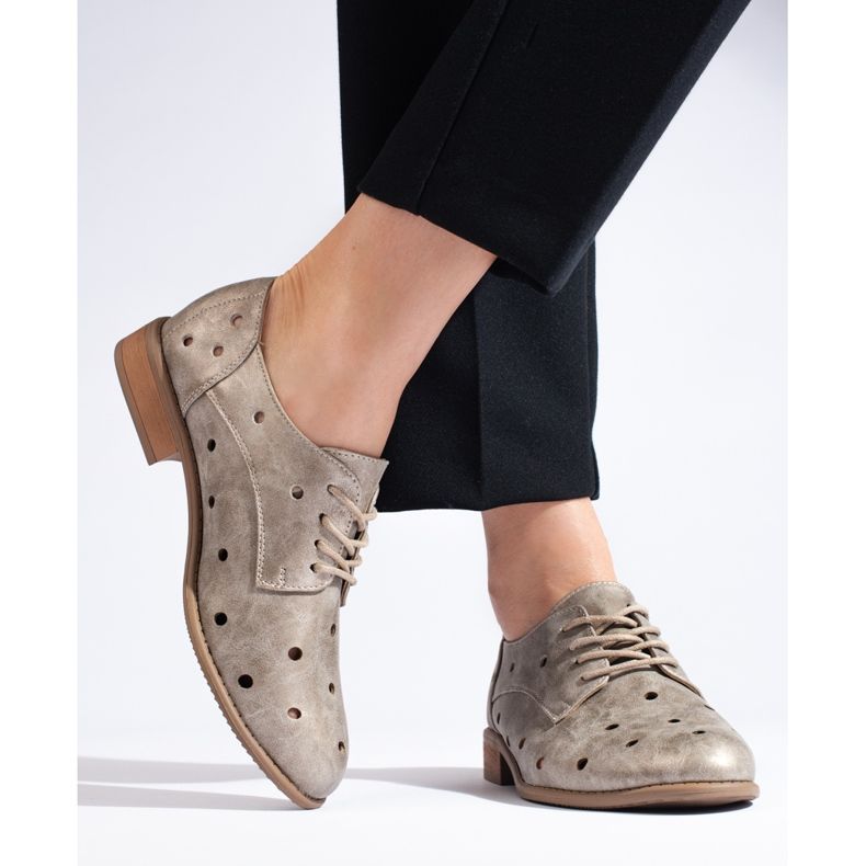 Scarpe da donna Daszyński traforate dorate d'oro 1