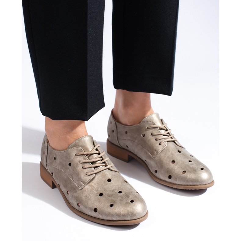 Scarpe da donna Daszyński traforate dorate d'oro 2