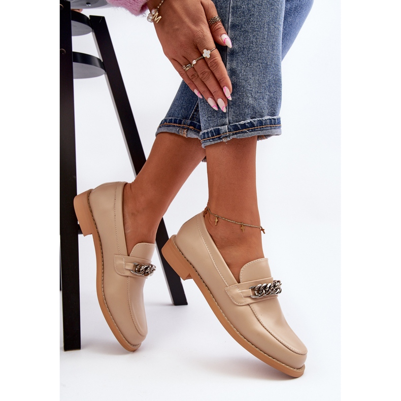 Mocassini da Donna in Eco Pelle con Catena, Nohlies Beige 1
