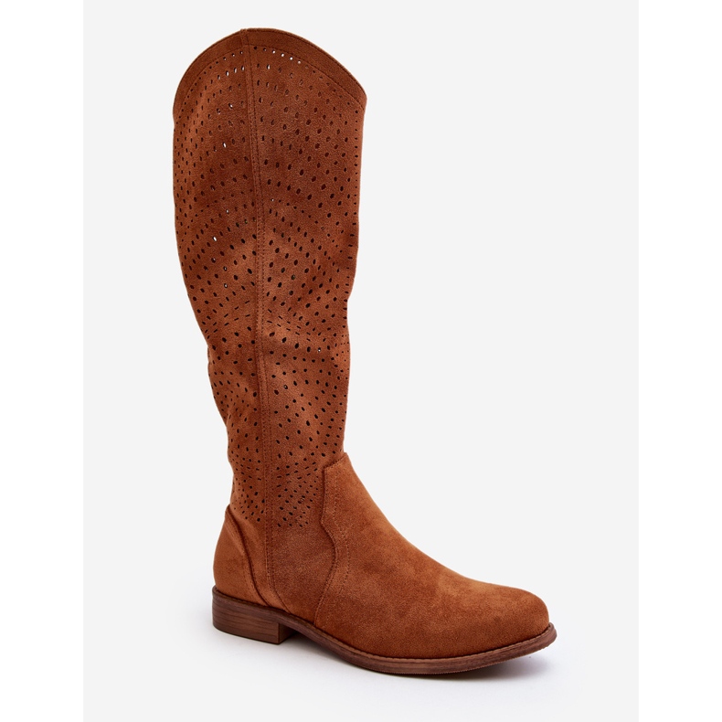 S.barski HY66-150 Stivali piatti color cammello traforati marrone 1
