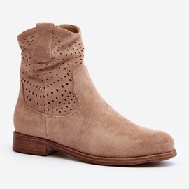 S.barski HY66-135 Stivali traforati da donna con tacco piatto Beige 1