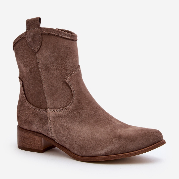Zazoo 3329 Stivali da cowboy in pelle scamosciata con tacco basso Beige scuro 2