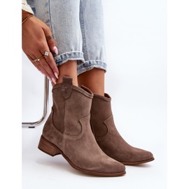 Zazoo 3329 Stivali da cowboy in pelle scamosciata con tacco basso Beige scuro 1