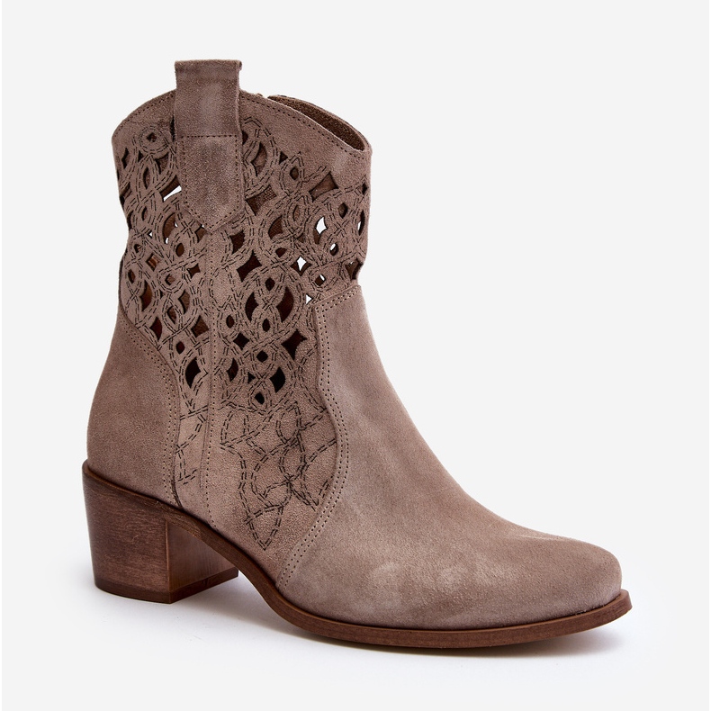 Zazoo 3394 Stivali con tacco alto cappuccino traforati da donna beige 2