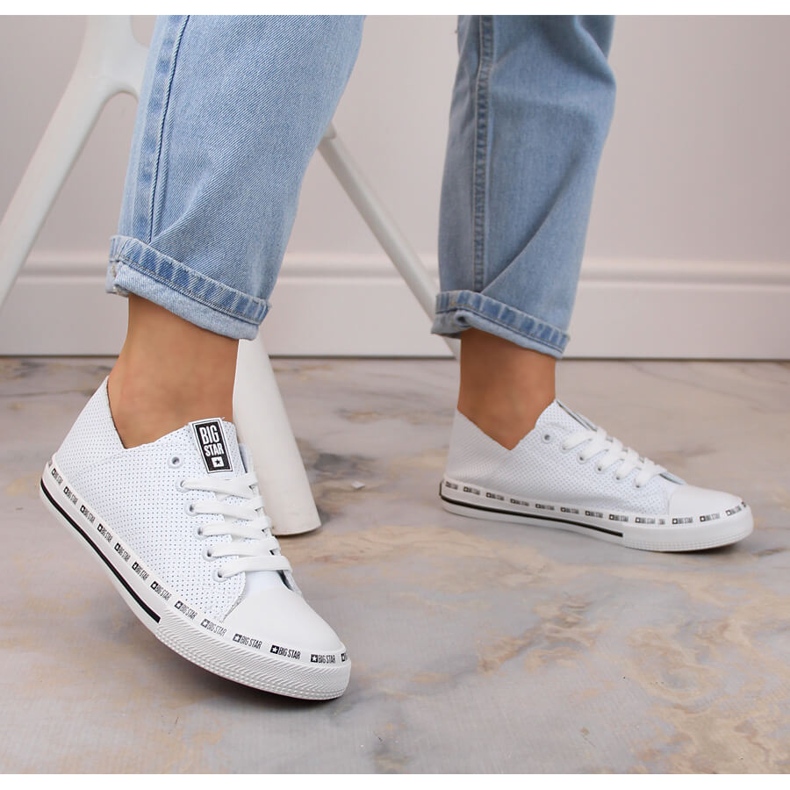 Sneakers basse in eco pelle traforata, Big Star bianche FF274024 bianca 1