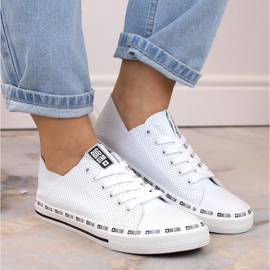 Sneakers basse in eco pelle traforata, Big Star bianche FF274024 bianco 2