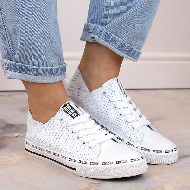 Sneakers basse in eco pelle traforata, Big Star bianche FF274024 bianco 2
