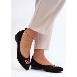 Zazoo 2887 Ballerine in camoscio con farfalla decorativa, nere nero 2