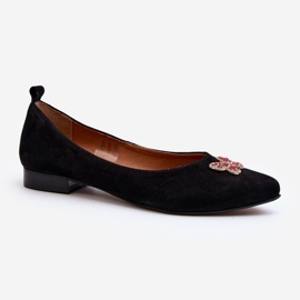Zazoo 2887 Ballerine in camoscio con farfalla decorativa, nere nero 1