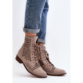 Zazoo 2627 Stivaletti in pelle traforata, Beige 2