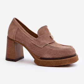 Zazoo 20169 Scarpe con tacco alto in pelle scamosciata, Beige scuro 1
