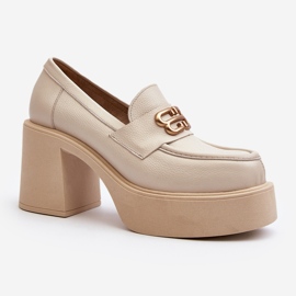 Zazoo 20170 Scarpe da Donna in Pelle con Tacco Alto Beige Chiaro 2
