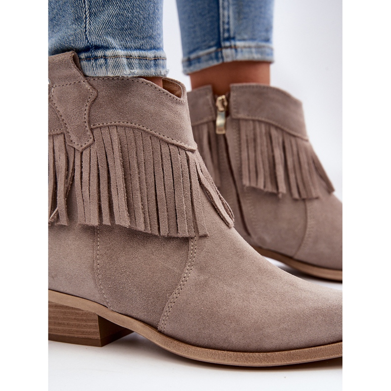 Zazoo 3430 Stivaletti da Donna in Camoscio con Frange Cappuccino beige 1