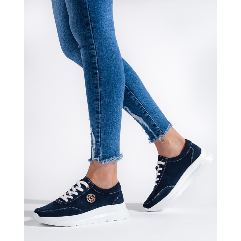 Scarpe sportive in pelle blu navy 2