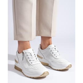Sneakers con zeppa in pelle di colore bianco 2