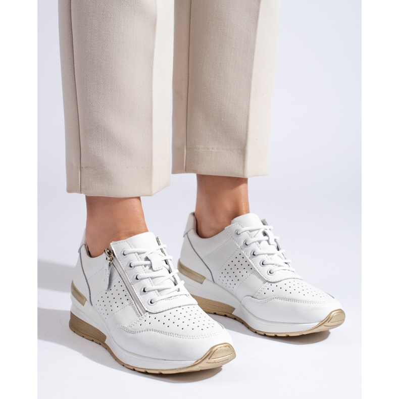 Sneakers con zeppa in pelle di colore bianco 2