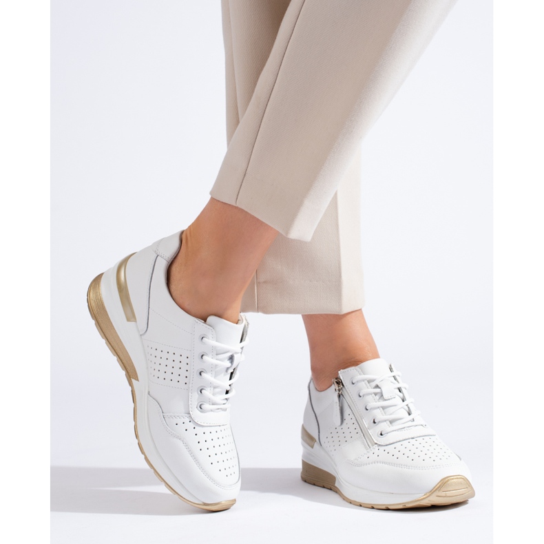 Sneakers con zeppa in pelle di colore bianco 1