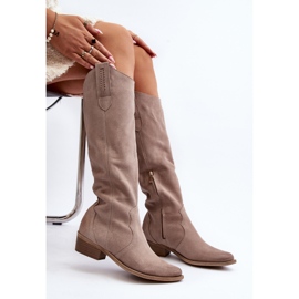 Zazoo 3427 Stivali da cowboy in pelle scamosciata cappuccino da donna beige 1