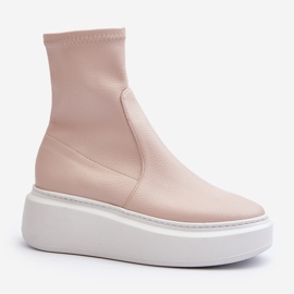Zazoo 3395 Stivaletti in pelle da donna su una piattaforma massiccia, Beige 2