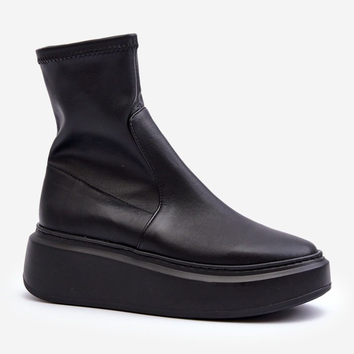 Zazoo 3395 Stivaletti in pelle da donna su una piattaforma massiccia, neri nero 2