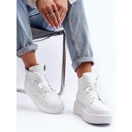 Scarpe sportive da donna in pelle con plateau Zazoo 3392/X, bianche bianco 1