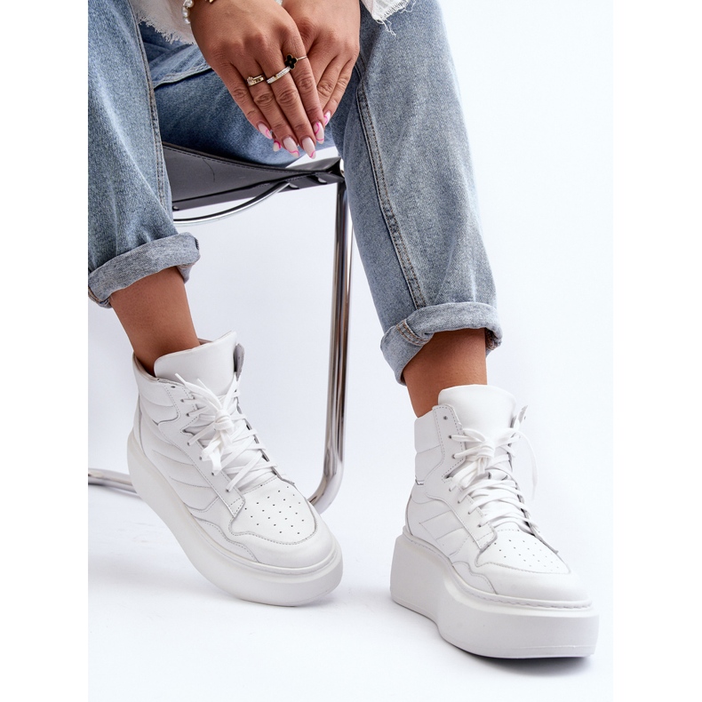 Scarpe sportive da donna in pelle con plateau Zazoo 3392/X, bianche bianco 1