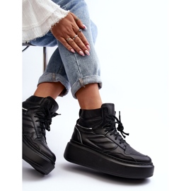 Scarpe sportive da donna in pelle con plateau Zazoo 3392/X, nere nero 1