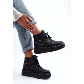 Scarpe sportive da donna in pelle con plateau Zazoo 3392/X, nere nero 2