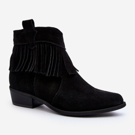 Zazoo 3430 Stivali da donna in pelle scamosciata con frange, Nero 2
