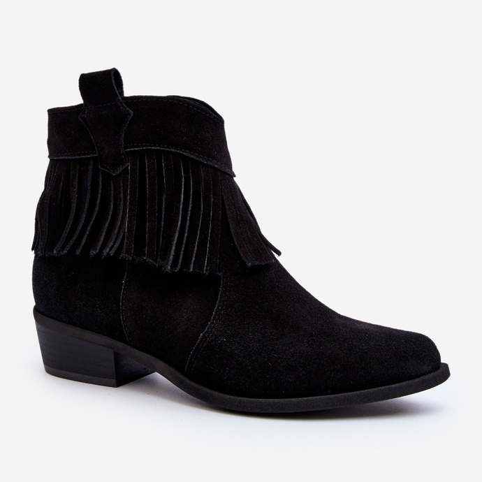 Zazoo 3430 Stivali da donna in pelle scamosciata con frange, Nero 2