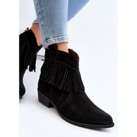 Zazoo 3430 Stivali da donna in pelle scamosciata con frange, Nero 1