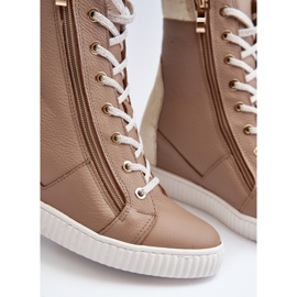 Zazoo 3081 Scarpe da ginnastica con zeppa in pelle da donna, Beige 2