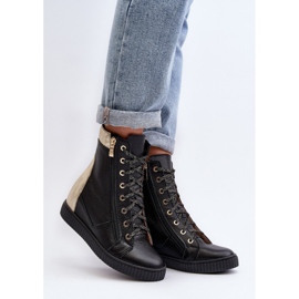 Zazoo 3081 Scarpe da ginnastica con zeppa in pelle da donna, nere nero 1