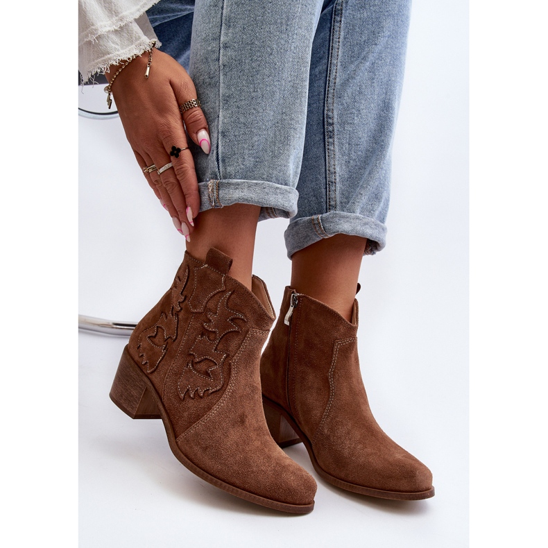 Zazoo 3426 Stivali da cowboy in pelle scamosciata da donna, Marrone 1
