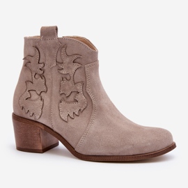 Zazoo 3426 Stivali da cowboy in pelle scamosciata da donna beige 2