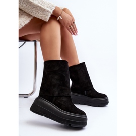Zazoo 3410 Stivaletti da donna in pelle scamosciata su una piattaforma massiccia, neri nero 1