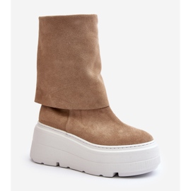 Zazoo 3410 Stivaletti da donna in pelle scamosciata su una piattaforma massiccia, Beige 1