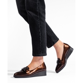W. Potocki Potocki scarpe da donna in vernice con zeppa bassa marrone 2